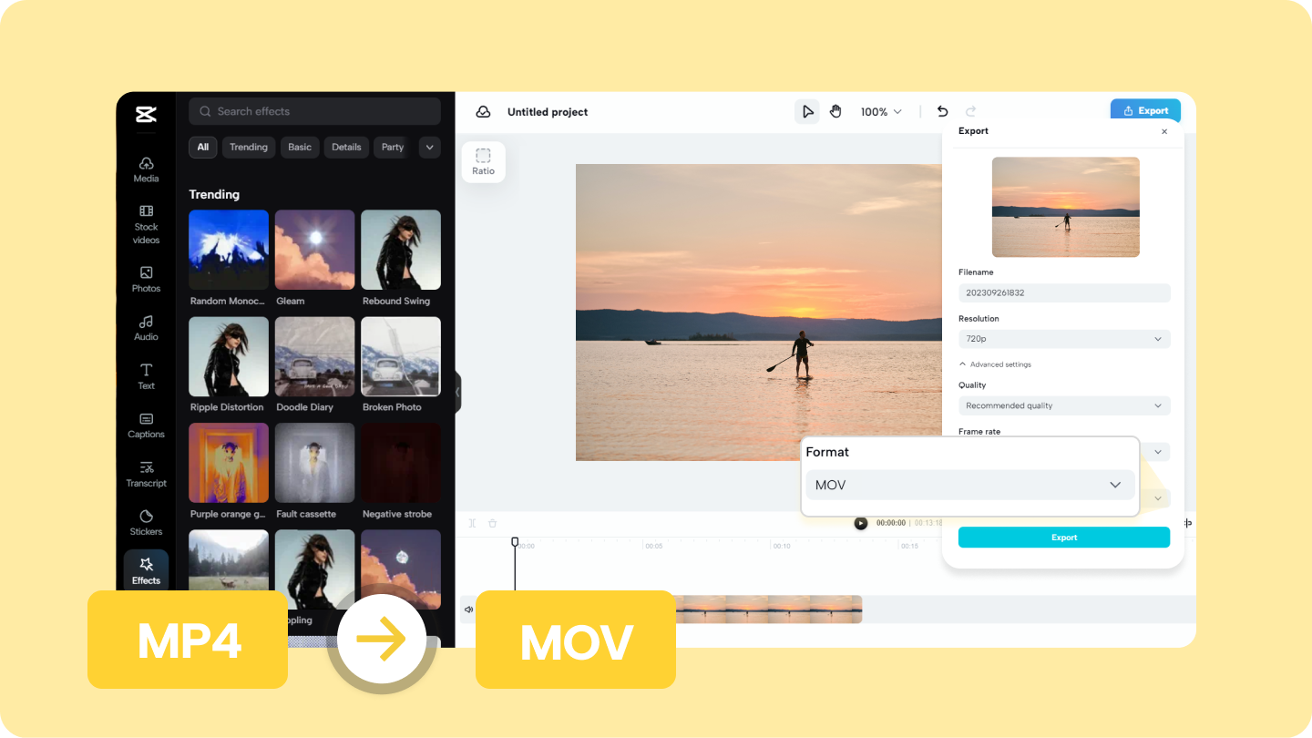 Bagaimana untuk menukar MP4 ke MOV dengan CapCuts Video Editor